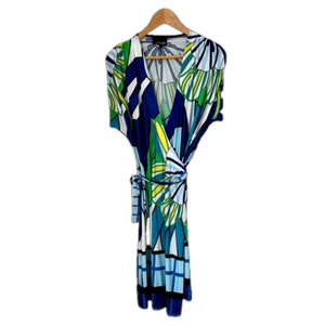 Analili floral wrap dress in blue, green and yellow. Size M